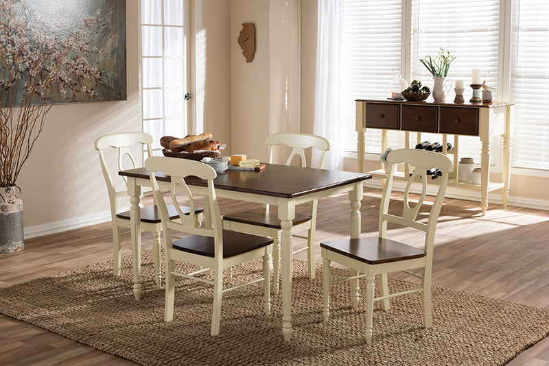 Seranay Buttermilk and "Cherry" Brown Finishing Wood 5-Piece Dining Set Baxton