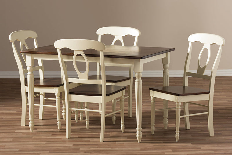Seranay Buttermilk and "Cherry" Brown Finishing Wood 5-Piece Dining Set Baxton