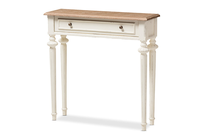 Gosford French Provincial Style Weathered Oak and White Wash Distressed Finish Wood Two-Tone Console Table