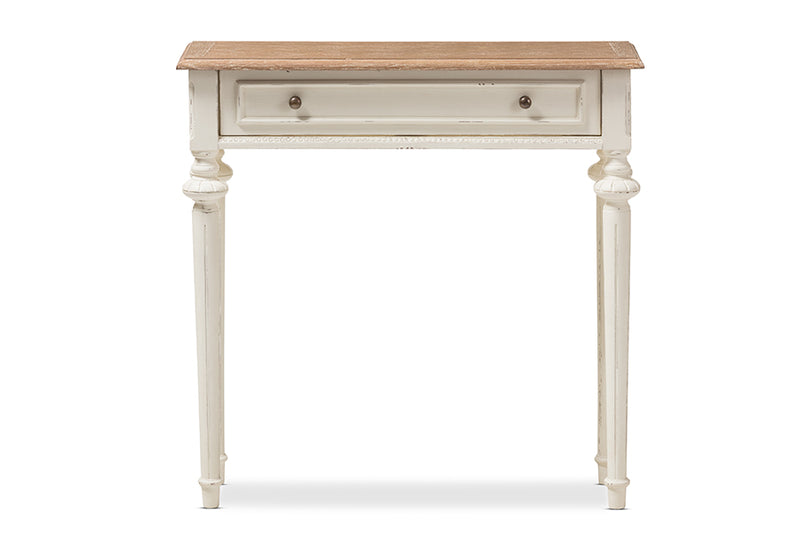 Gosford French Provincial Style Weathered Oak and White Wash Distressed Finish Wood Two-Tone Console Table