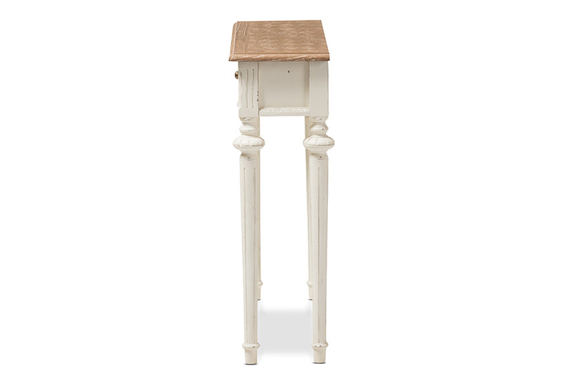 Gosford French Provincial Style Weathered Oak and White Wash Distressed Finish Wood Two-Tone Console Table