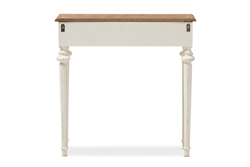 Gosford French Provincial Style Weathered Oak and White Wash Distressed Finish Wood Two-Tone Console Table