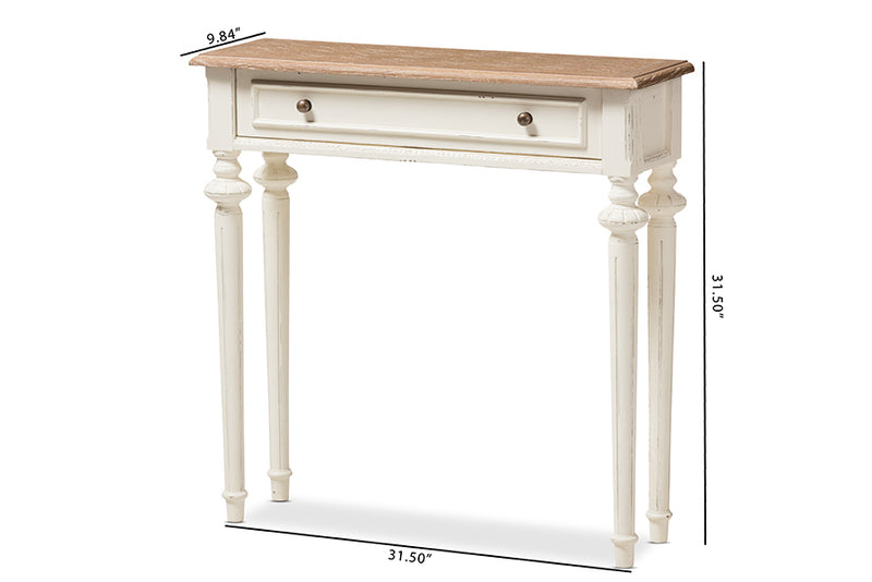 Gosford French Provincial Style Weathered Oak and White Wash Distressed Finish Wood Two-Tone Console Table