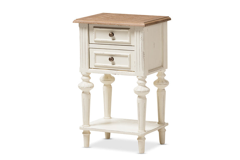 Gosford Style Weathered Oak and White Wash Distressed FinishTwo-Tone Nightstand Baxton