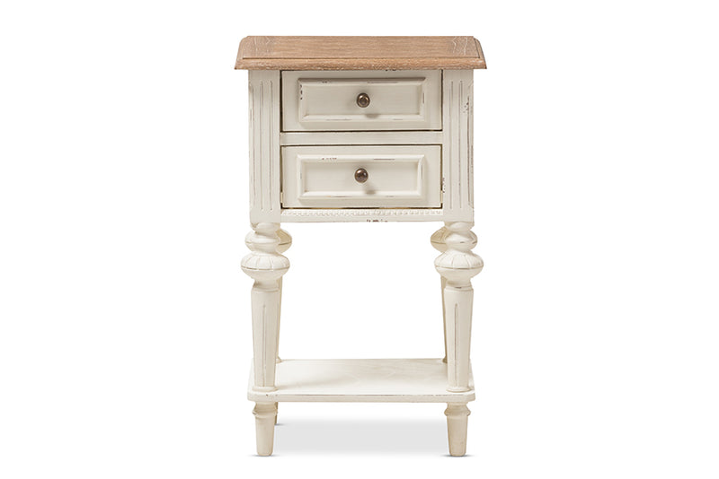 Gosford French Provincial Style Weathered Oak and White Wash Distressed FinishTwo-Tone Nightstand