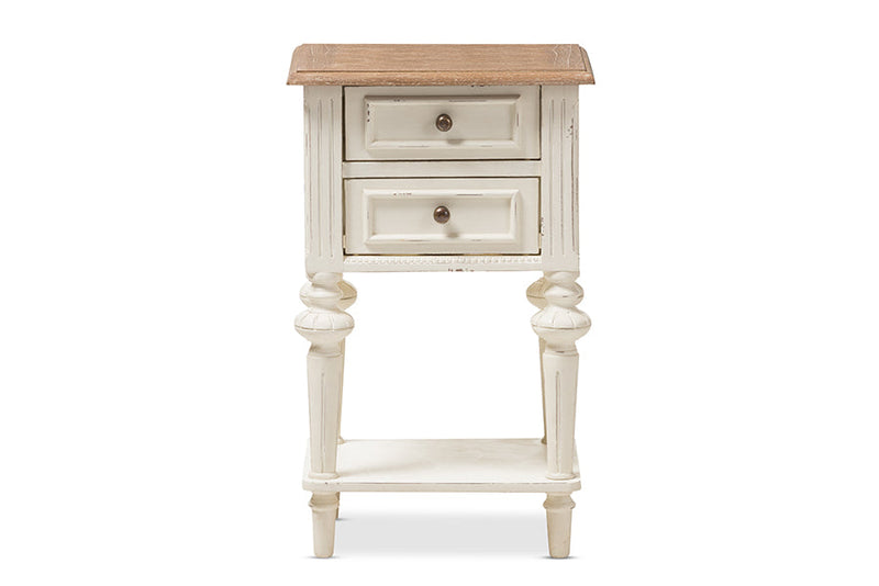 Gosford Style Weathered Oak and White Wash Distressed FinishTwo-Tone Nightstand Baxton