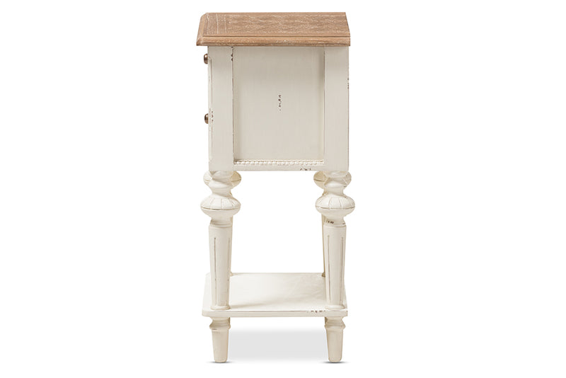 Gosford French Provincial Style Weathered Oak and White Wash Distressed FinishTwo-Tone Nightstand