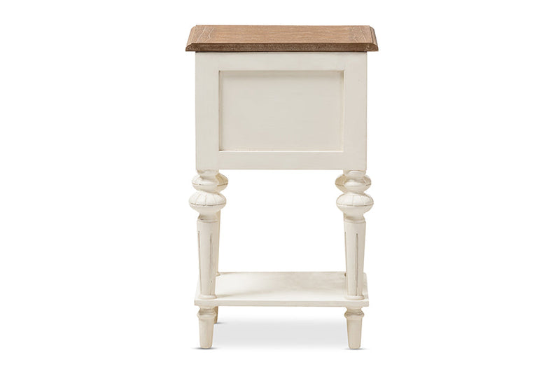 Gosford Style Weathered Oak and White Wash Distressed FinishTwo-Tone Nightstand Baxton