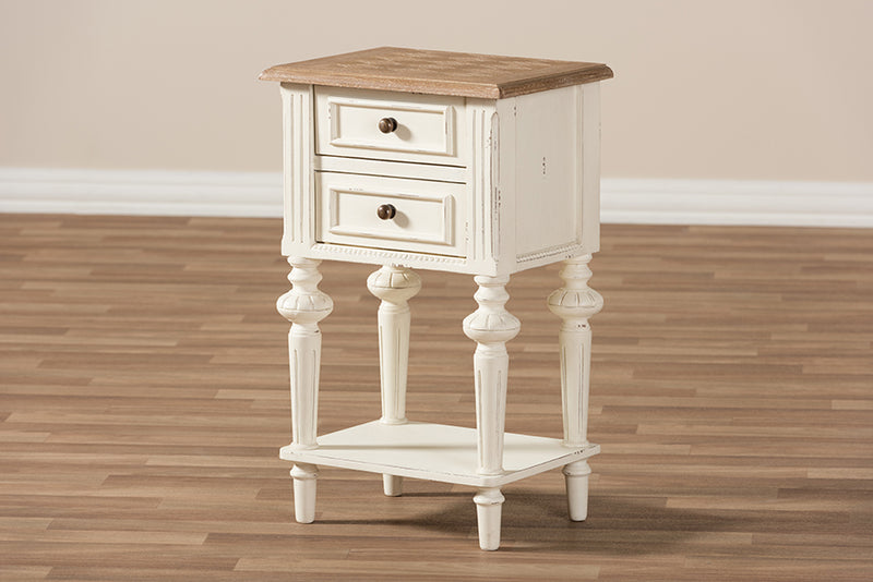 Gosford French Provincial Style Weathered Oak and White Wash Distressed FinishTwo-Tone Nightstand