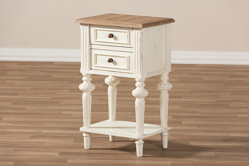 Gosford Style Weathered Oak and White Wash Distressed FinishTwo-Tone Nightstand Baxton