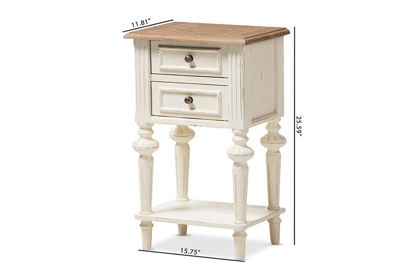 Gosford French Provincial Style Weathered Oak and White Wash Distressed FinishTwo-Tone Nightstand