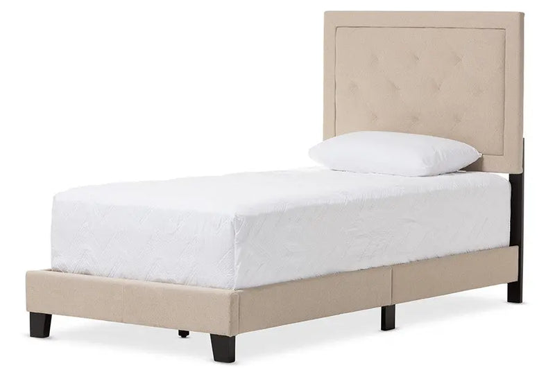 Paris Beige Linen Upholstered Tufting Box Spring Bed  (Twin) iHome Studio