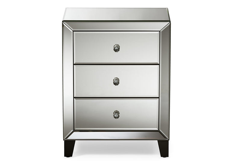 Olesia Mirrored 3-Drawers End Table Baxton