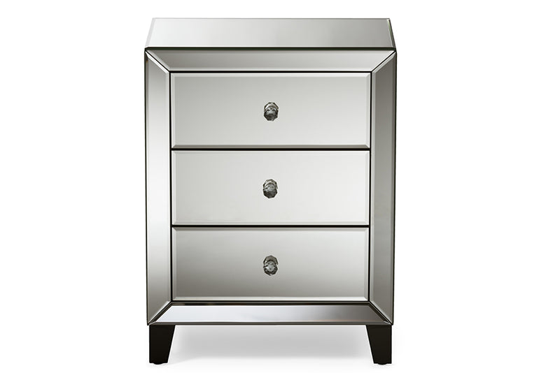 Olesia Modern and Contemporary Hollywood Regency Glamour Style Mirrored 3-Drawers End Table