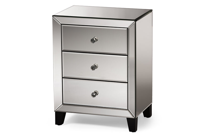 Olesia Modern and Contemporary Hollywood Regency Glamour Style Mirrored 3-Drawers End Table