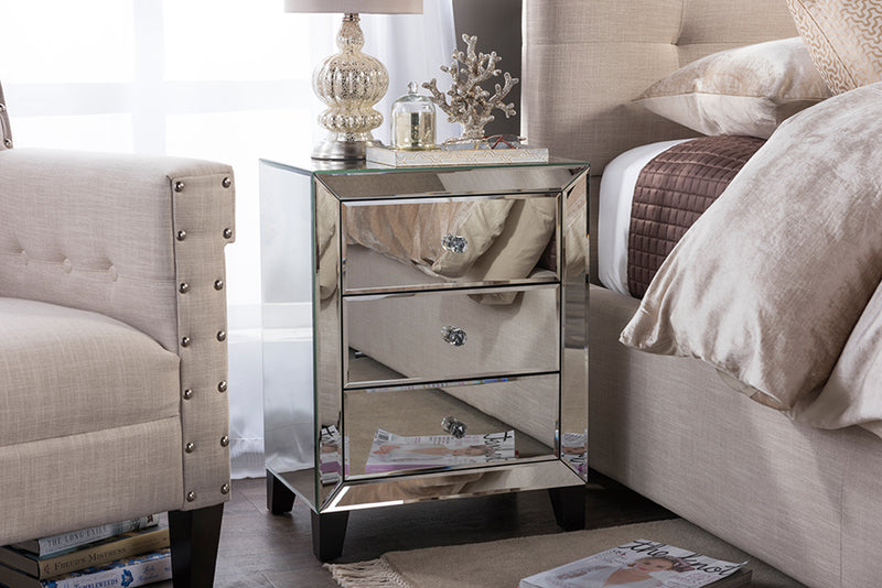 Olesia Modern and Contemporary Hollywood Regency Glamour Style Mirrored 3-Drawers End Table