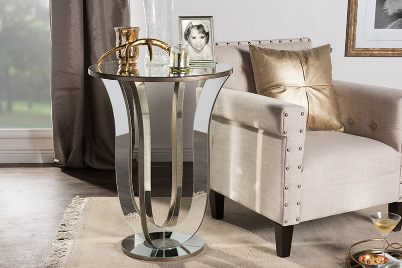 Parson Mirrored Accent Side Table Baxton