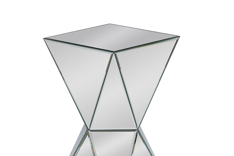 Florent Multi-Faceted Mirrored w/Beveled Edge Side Table Baxton