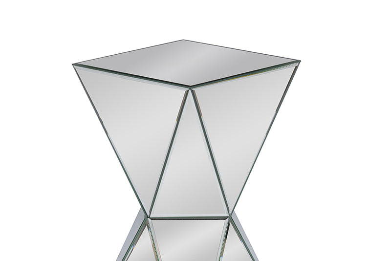 Florent Contemporary Multi-Faceted Mirrored w/Beveled Edge Side Table