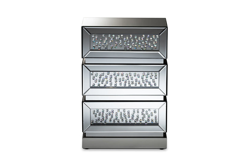 Linnet Mirrored 3-Drawer End Table Baxton