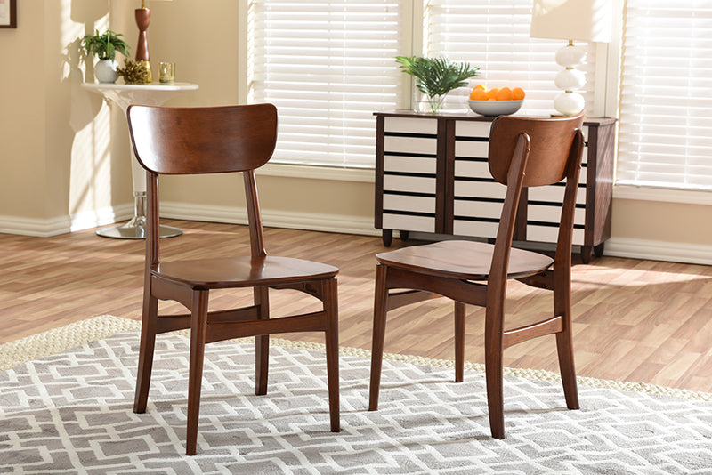 Florencia Mid-century Modern Scandinavian Style Dark Walnut Bent Wood Dining Side Chair (Set of 2)