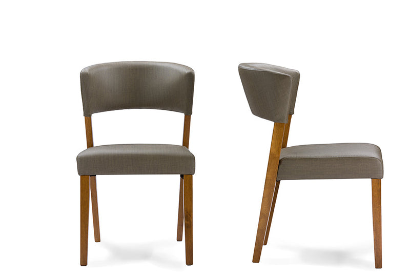 Chandelle Dark Walnut Wood Gray Faux Leather Dining Chairs (Set of 2) Baxton