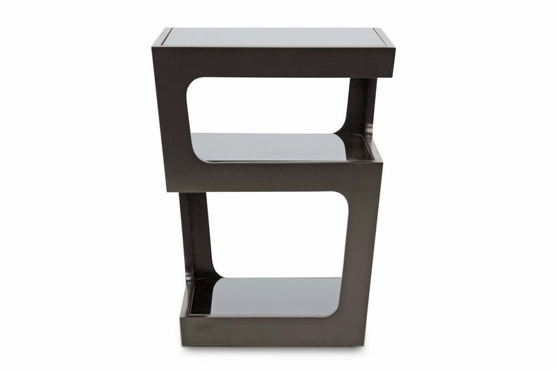 Sami Black Modern End Table w/3-Tiered Tinted Glass Shelves Baxton