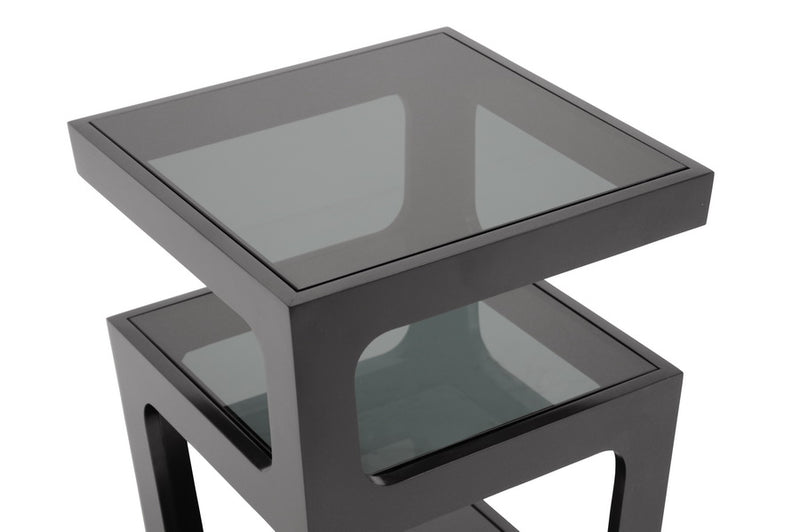 Sami Black Modern End Table w/3-Tiered Tinted Glass Shelves