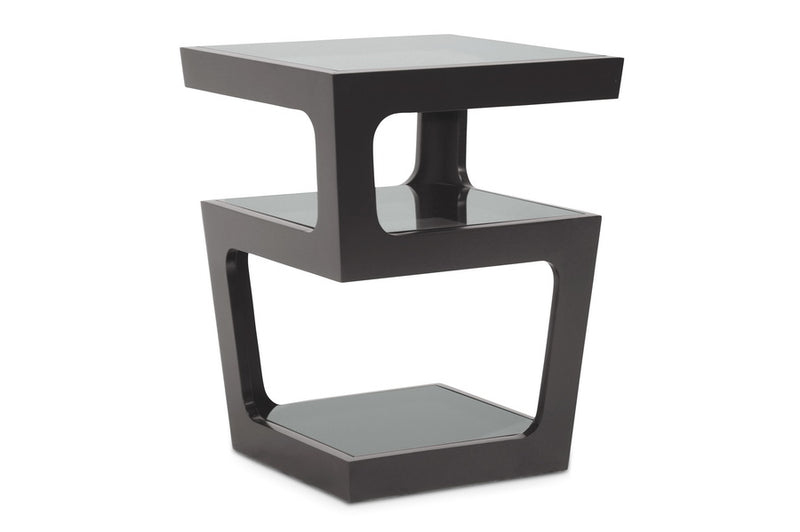 Sami Black Modern End Table w/3-Tiered Tinted Glass Shelves