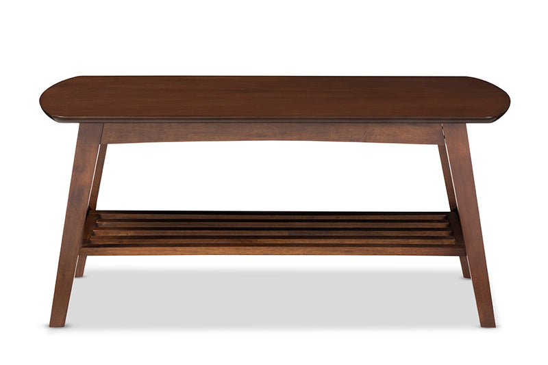 Brighton Mid-century Modern Scandinavian Style Dark Walnut Coffee Table w/Slatted Open Shelf