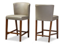 Allister Dark Walnut Wood Gray Faux Leather Pub Stool (Set of 2) Baxton