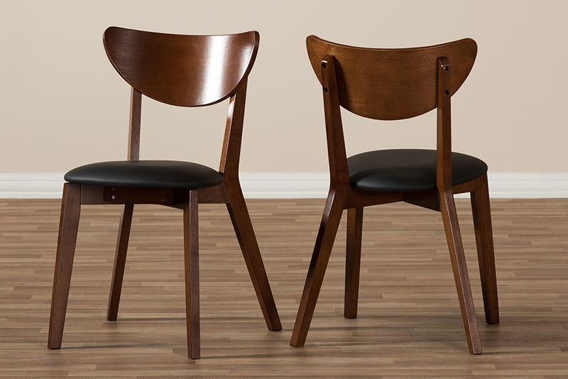 Elsa Mid-Century Black Faux Leather and Walnut Brown Dining Chair