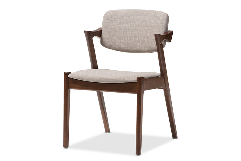 Linwood Mid-Century Dark Walnut Wood Gray Fabric Upholstered Dining Armchair