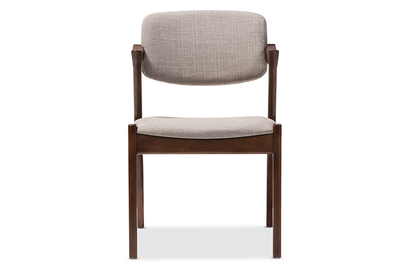 Linwood Mid-Century Dark Walnut Wood Gray Fabric Upholstered Dining Armchair