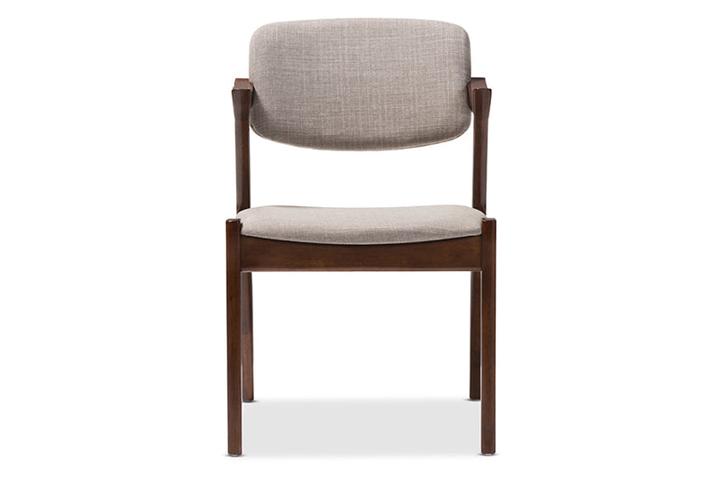 Linwood Dark Walnut Wood Gray Fabric Upholstered Dining Armchair Baxton