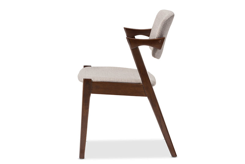 Linwood Dark Walnut Wood Gray Fabric Upholstered Dining Armchair Baxton