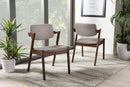 Linwood Dark Walnut Wood Gray Fabric Upholstered Dining Armchair Baxton