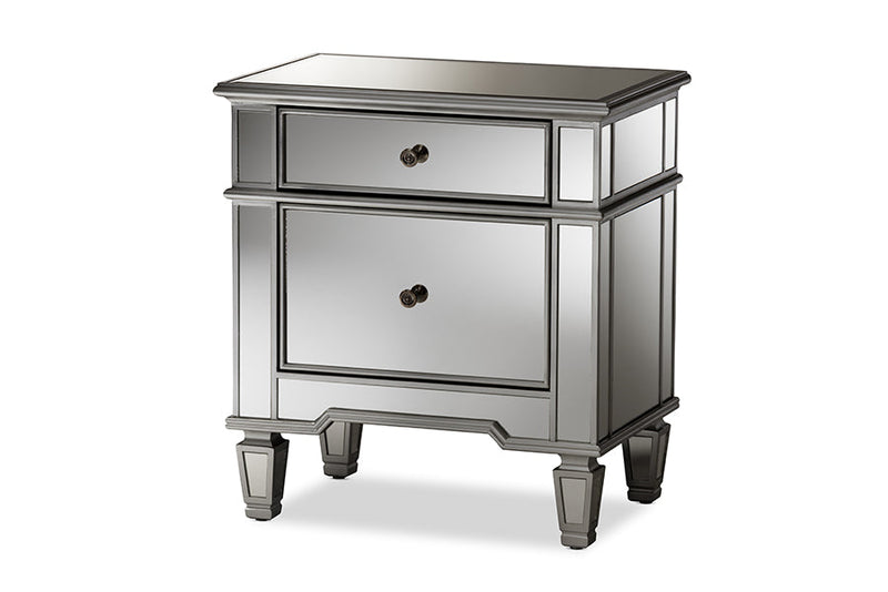 Gothard Mirrored 2-Drawer End Table Baxton