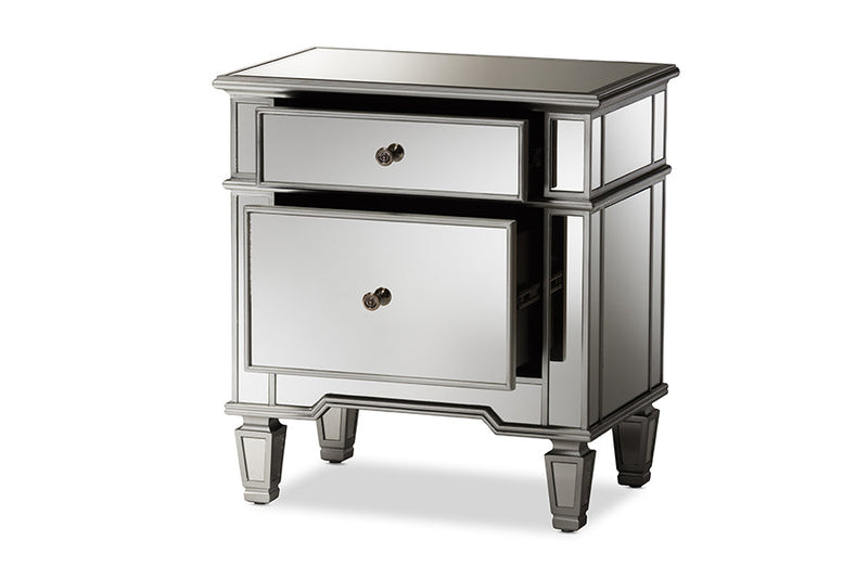 Gothard Mirrored 2-Drawer End Table Baxton