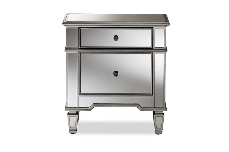 Gothard Mirrored 2-Drawer End Table Baxton