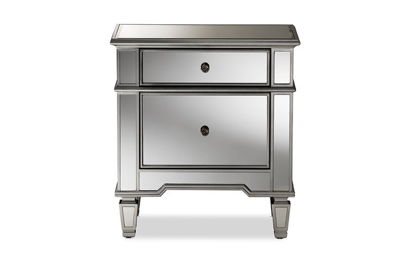 Gothard Hollywood Regency Glamour Style Mirrored 2-Drawer End Table