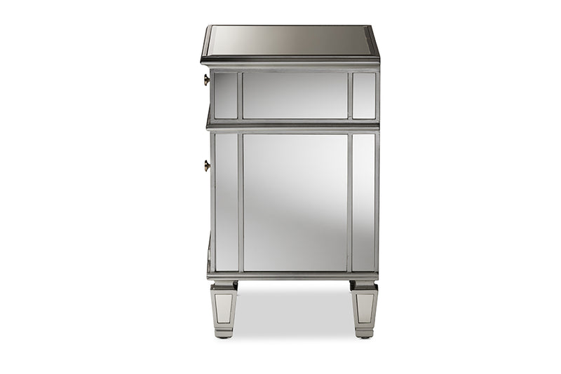 Gothard Hollywood Regency Glamour Style Mirrored 2-Drawer End Table