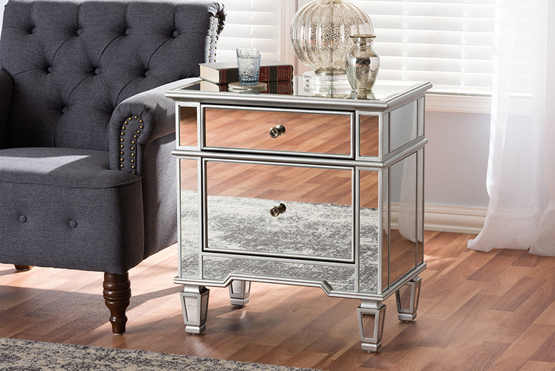 Gothard Hollywood Regency Glamour Style Mirrored 2-Drawer End Table