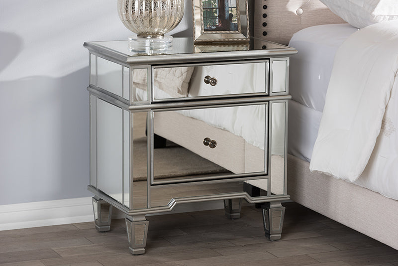 Gothard Hollywood Regency Glamour Style Mirrored 2-Drawer End Table