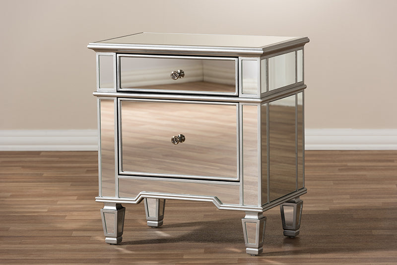 Gothard Hollywood Regency Glamour Style Mirrored 2-Drawer End Table