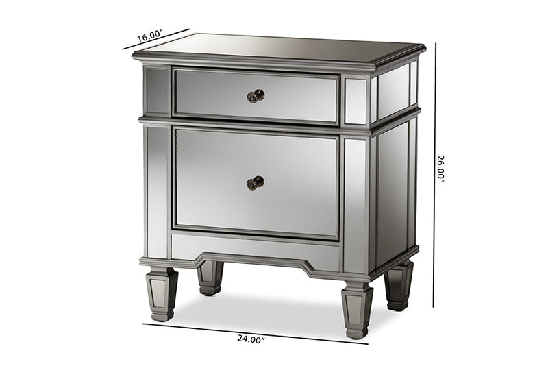 Gothard Mirrored 2-Drawer End Table Baxton