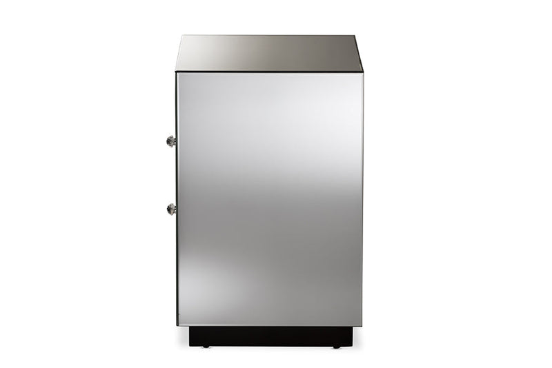 Fantine Mirrored 2-Drawer End Table Baxton