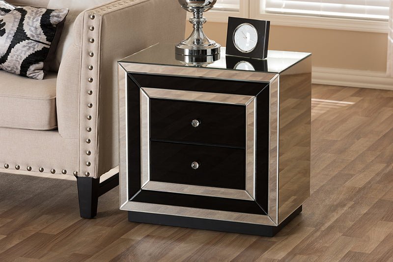 Fantine Hollywood Regency Glamour Style Mirrored 2-Drawer End Table