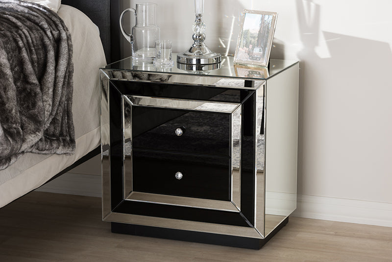 Fantine Hollywood Regency Glamour Style Mirrored 2-Drawer End Table