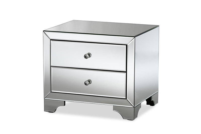 Giovanni Hollywood Regency Glamour Style Mirrored 2-Drawer End Table